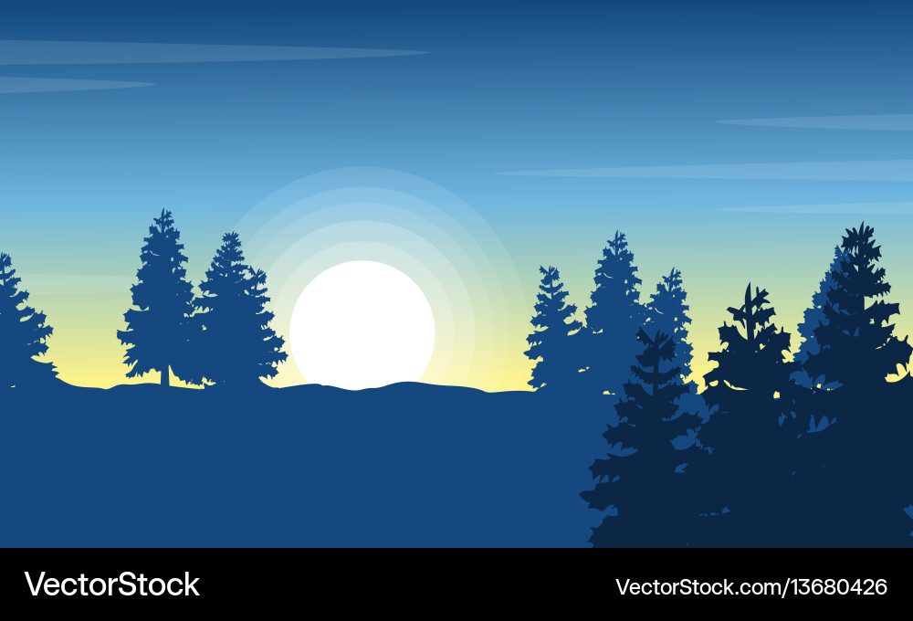 Am Morgen Fichte Landschaft Silhouetten vektorbild