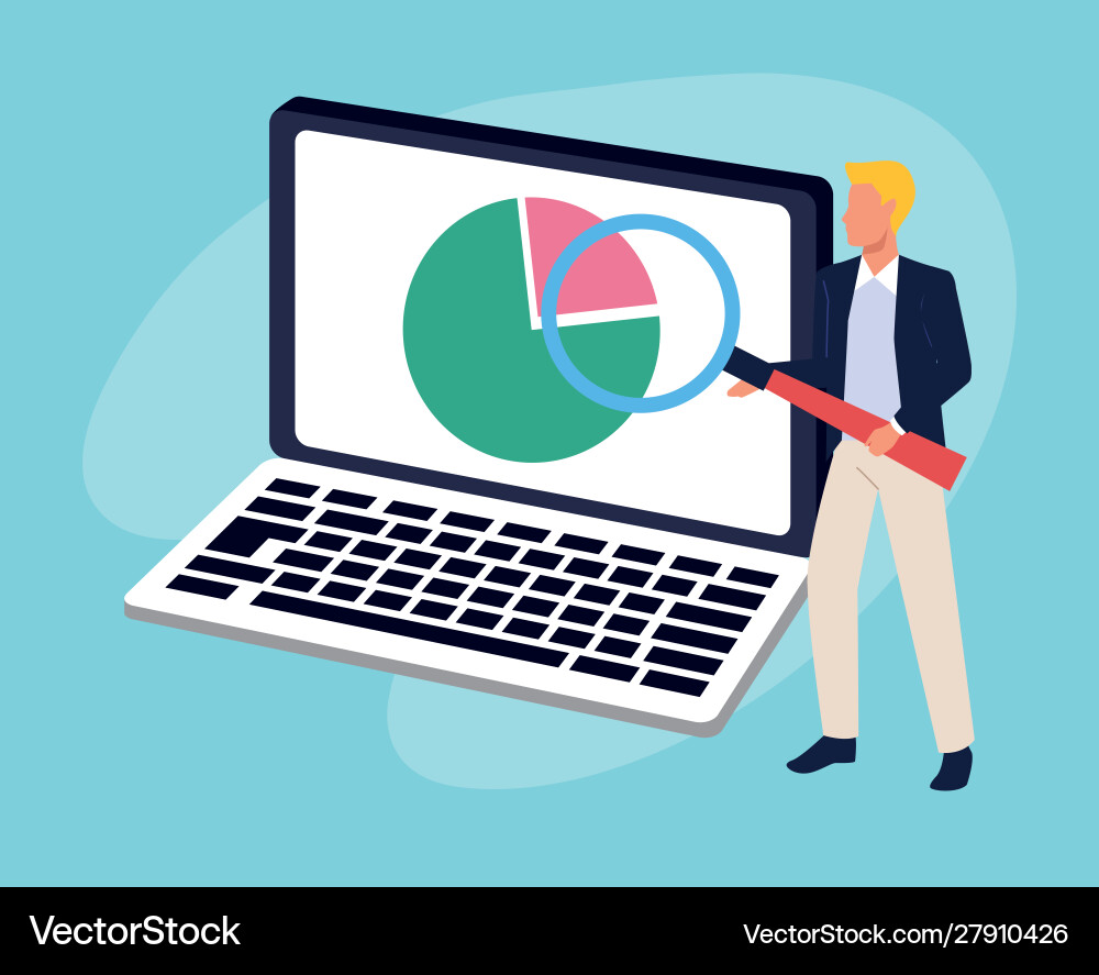 Avatar man pointing a laptop computer Avatar man pointing a laptop computer vector image