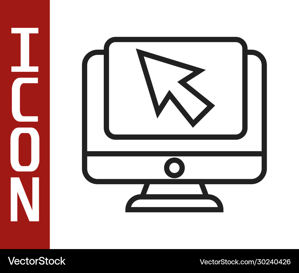 Black line computer monitor and cursor icon Black line computer monitor and cursor icon vector image