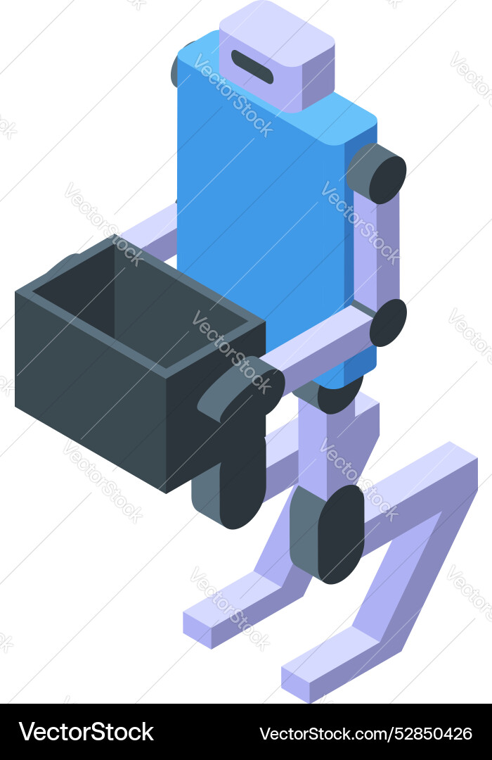 Delivery robot holding open box isometric view Delivery robot holding open box isometric view vector image