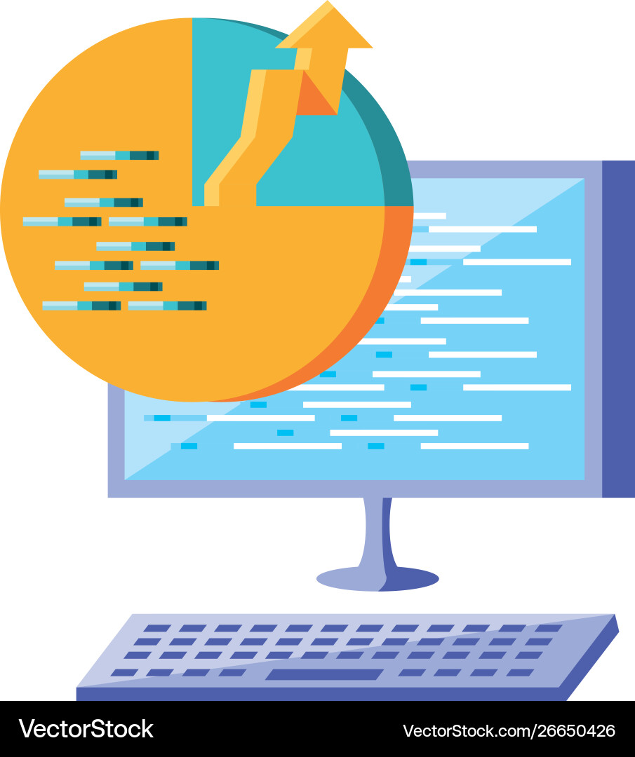 Desktop computer with statistical graphics Vector Image