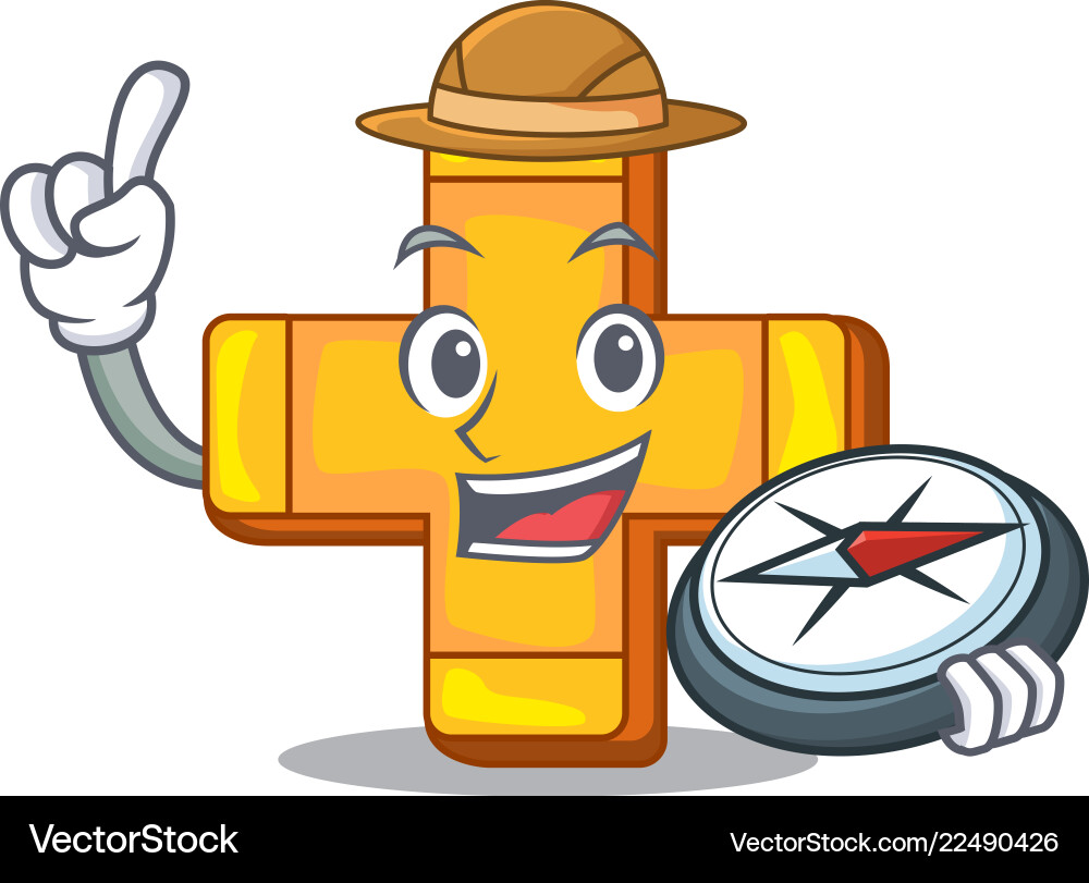 Explorer retro plus sign addition symbol cartoon Vector Image
