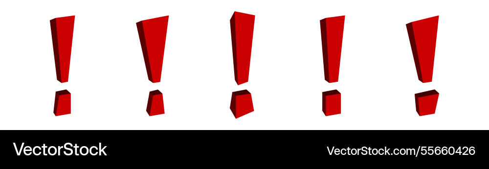 Five red exclamation marks in a row vector image