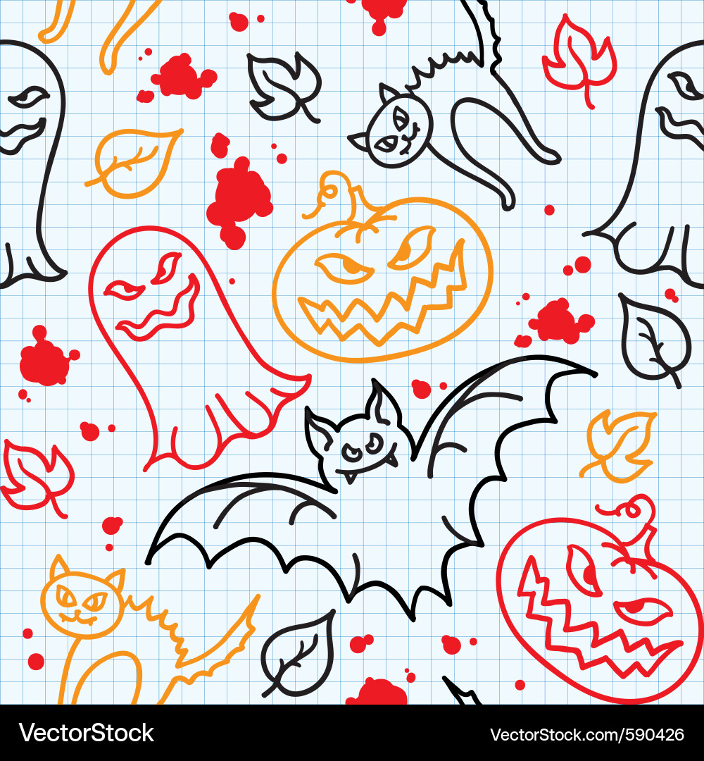 Halloween Pattern - Sketch Style Vector Image