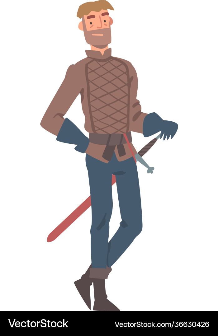 Knight in gloves standing with sharp sword Knight in gloves standing with sharp sword vector image