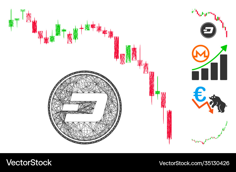 Linear dashcoin panic fall chart mesh vector image