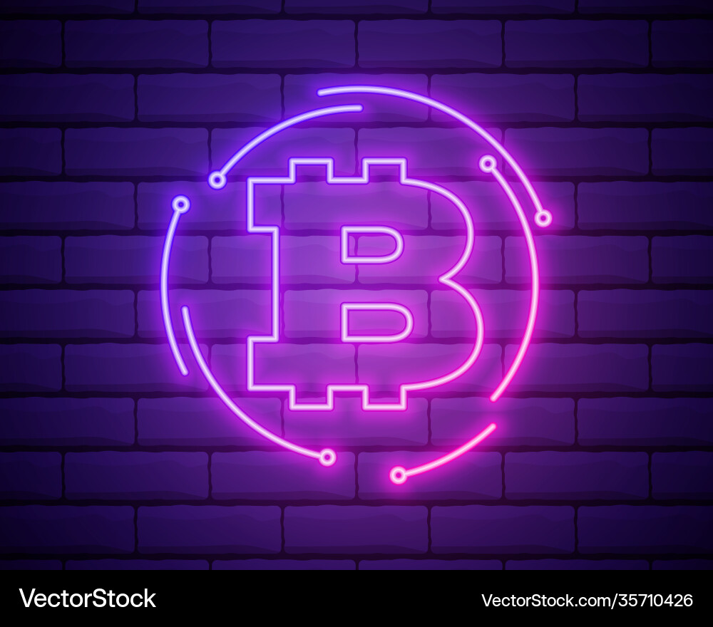 Neon sign retro bitcoin on purple – Free Vector | VectorStock