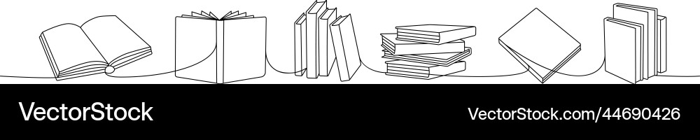 Open and closed books one line continuous drawing Open and closed books one line continuous drawing Vector Image