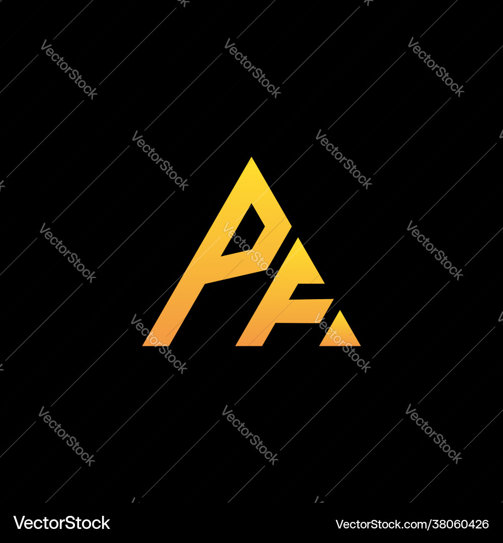P f monogram initial logo with a yellow triangle P f monogram initial logo with a yellow triangle Vector Image
