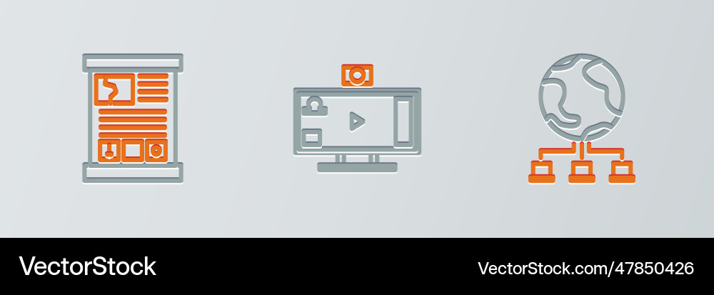 Set line computer network game guide and live Set line computer network game guide and live vector image