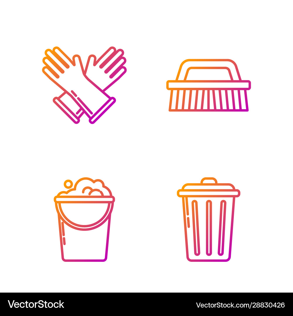 Set line trash can bucket with foam and bubbles Set line trash can bucket with foam and bubbles Vector Image