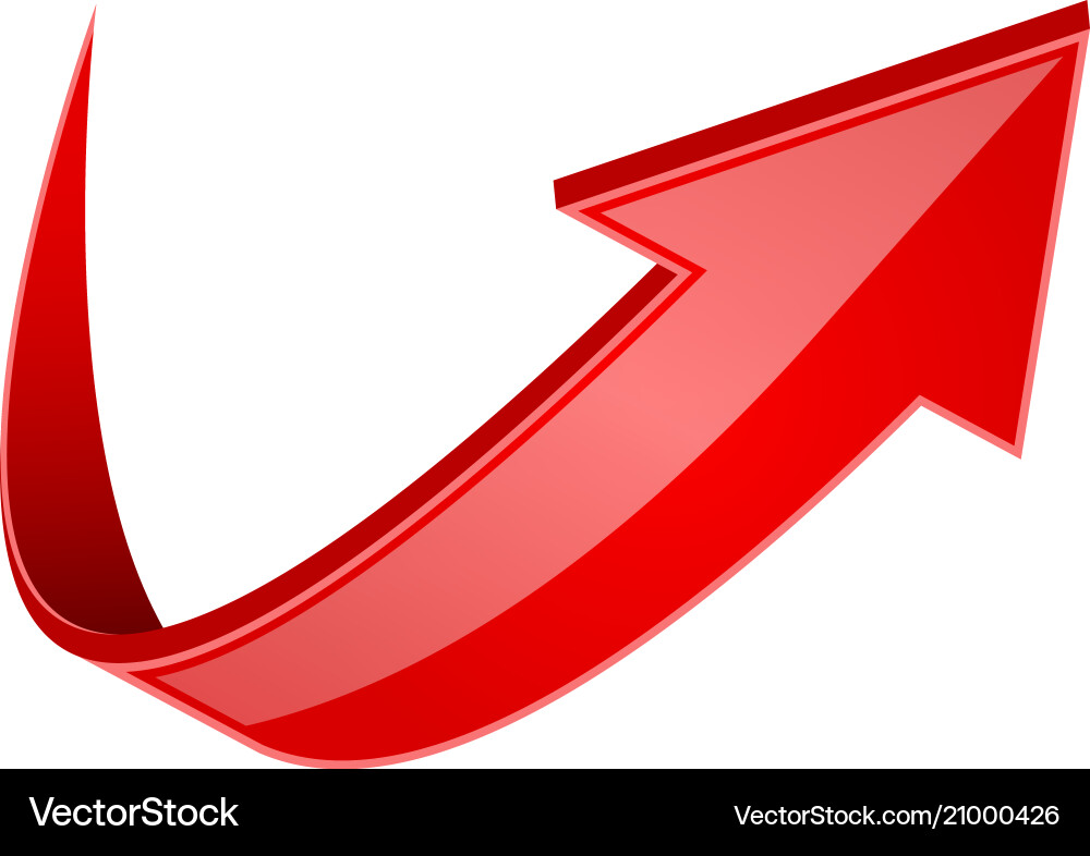 Shiny 3D Red Upward Arrow vector image