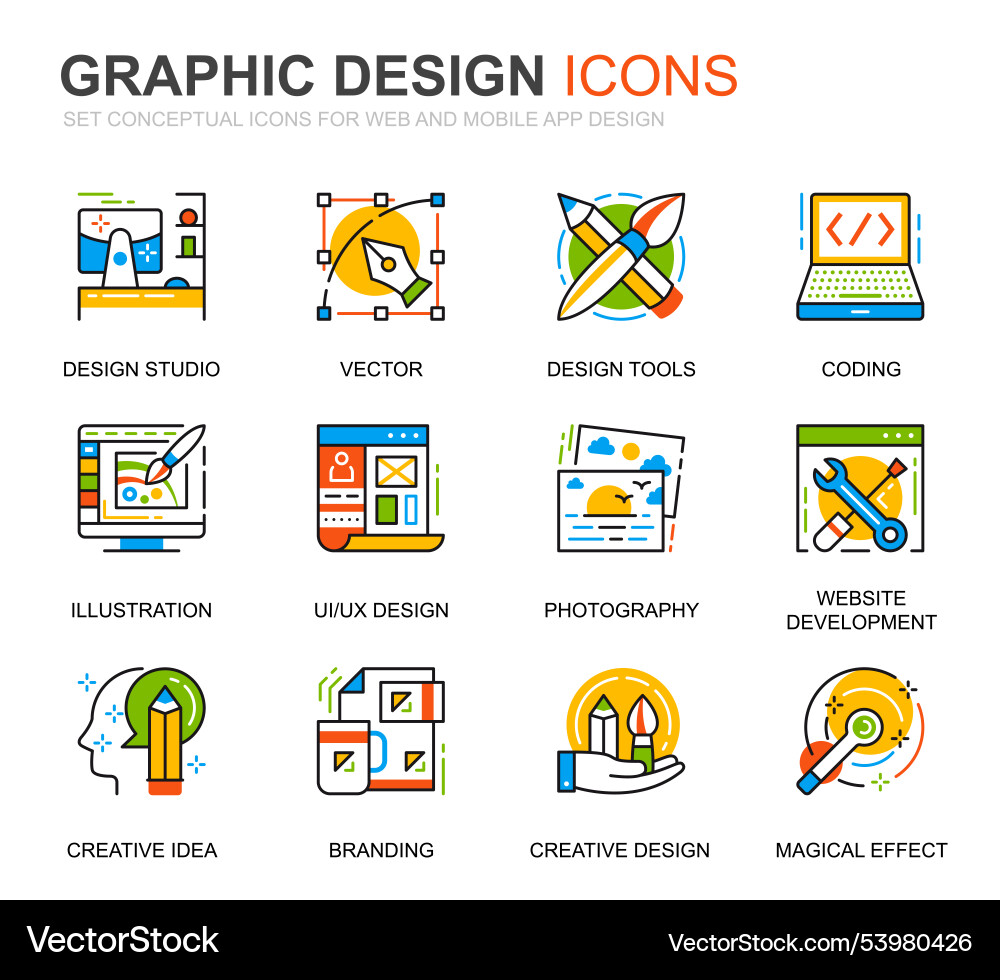 Simple set web and graphic design line icons Simple set web and graphic design line icons vector image