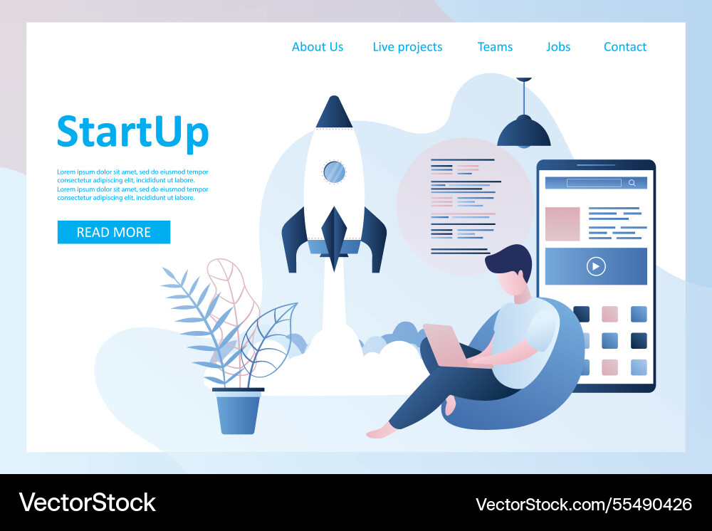 Start up project web landing pagespaceship take Start up project web landing pagespaceship take vector image
