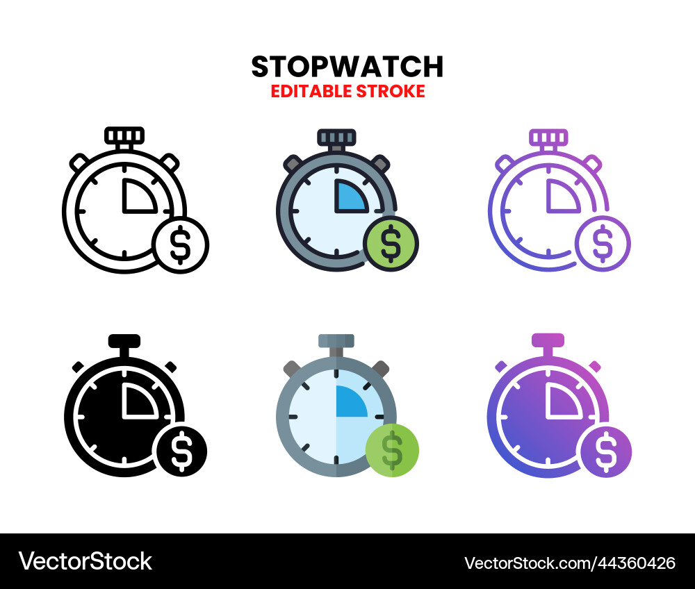 Stopwatch icon set with different styles Vector Image