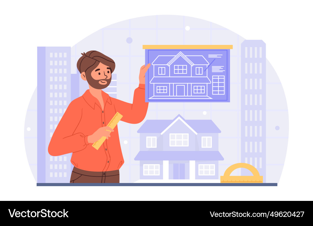 Architect with Blueprint Vector Image
