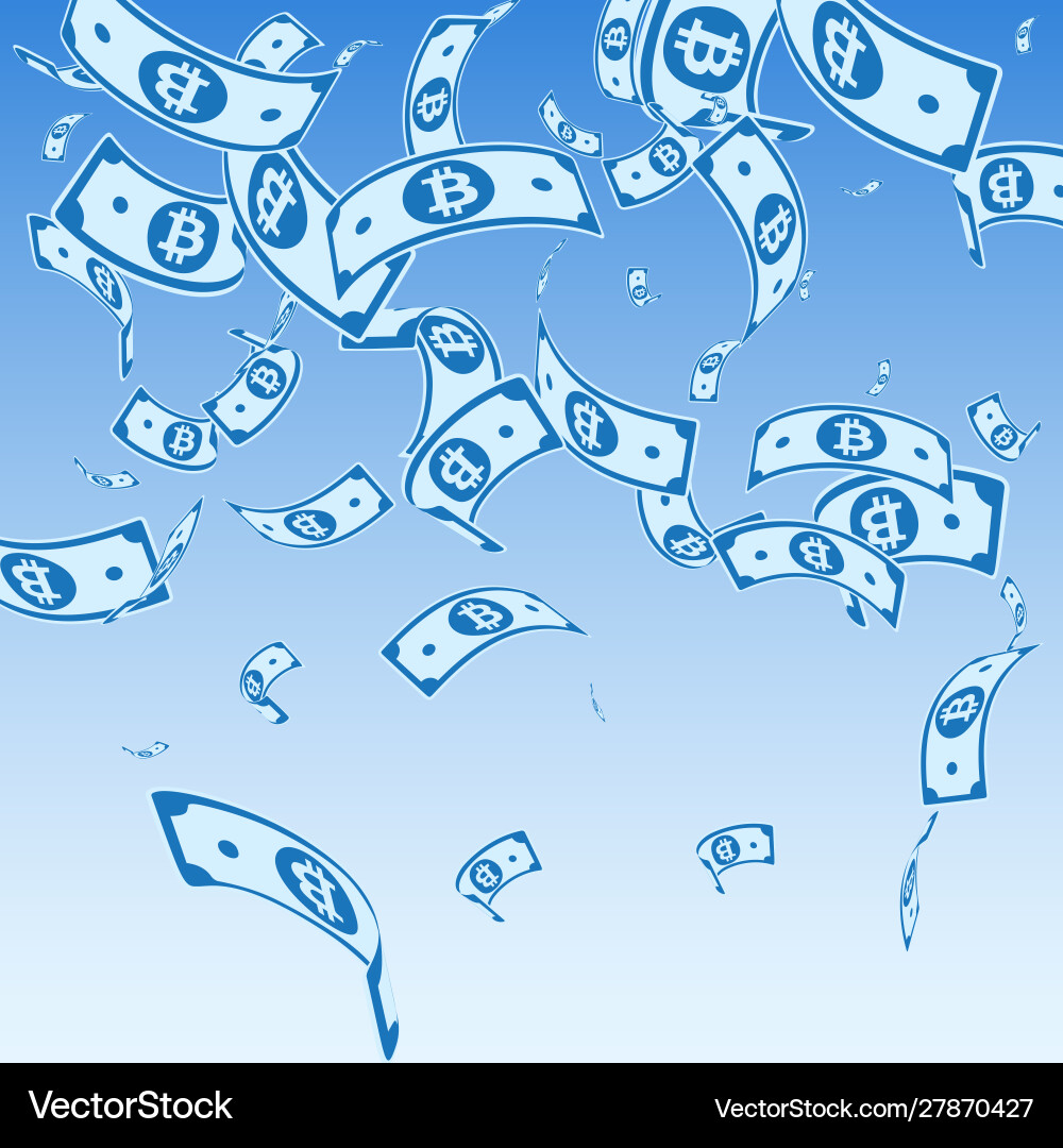 Bitcoin internet currency notes falling random b vector image