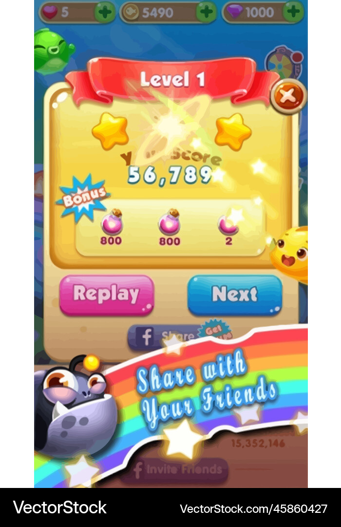 Complete set of level button game ui pop-up icon vector image