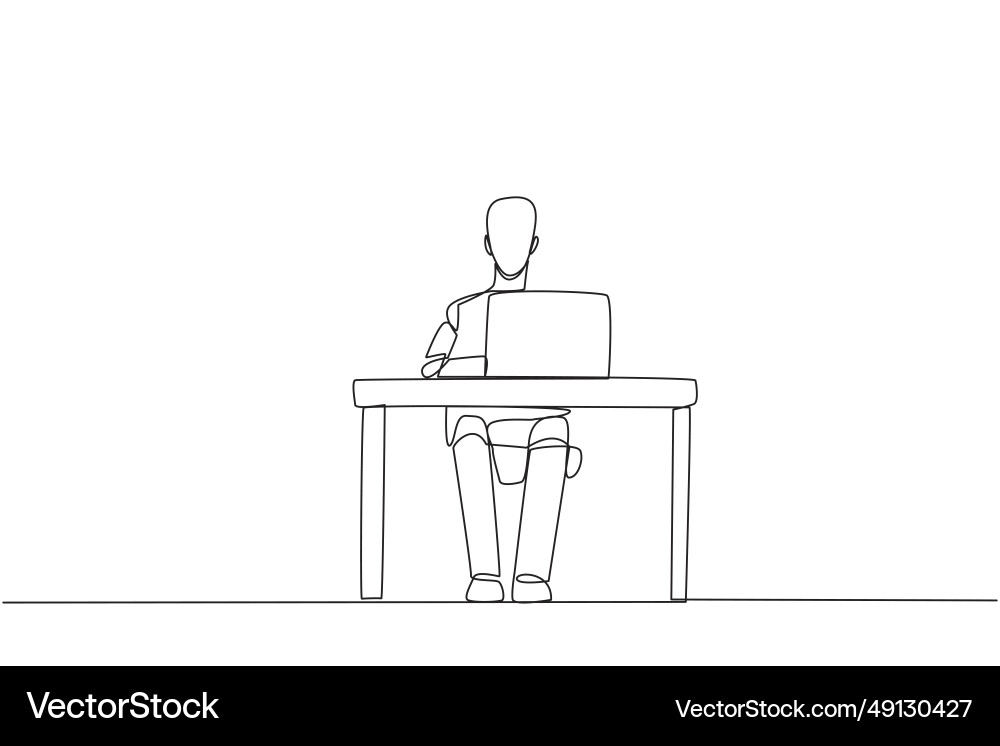 Continuous one line drawing robot sitting typing Continuous one line drawing robot sitting typing vector image