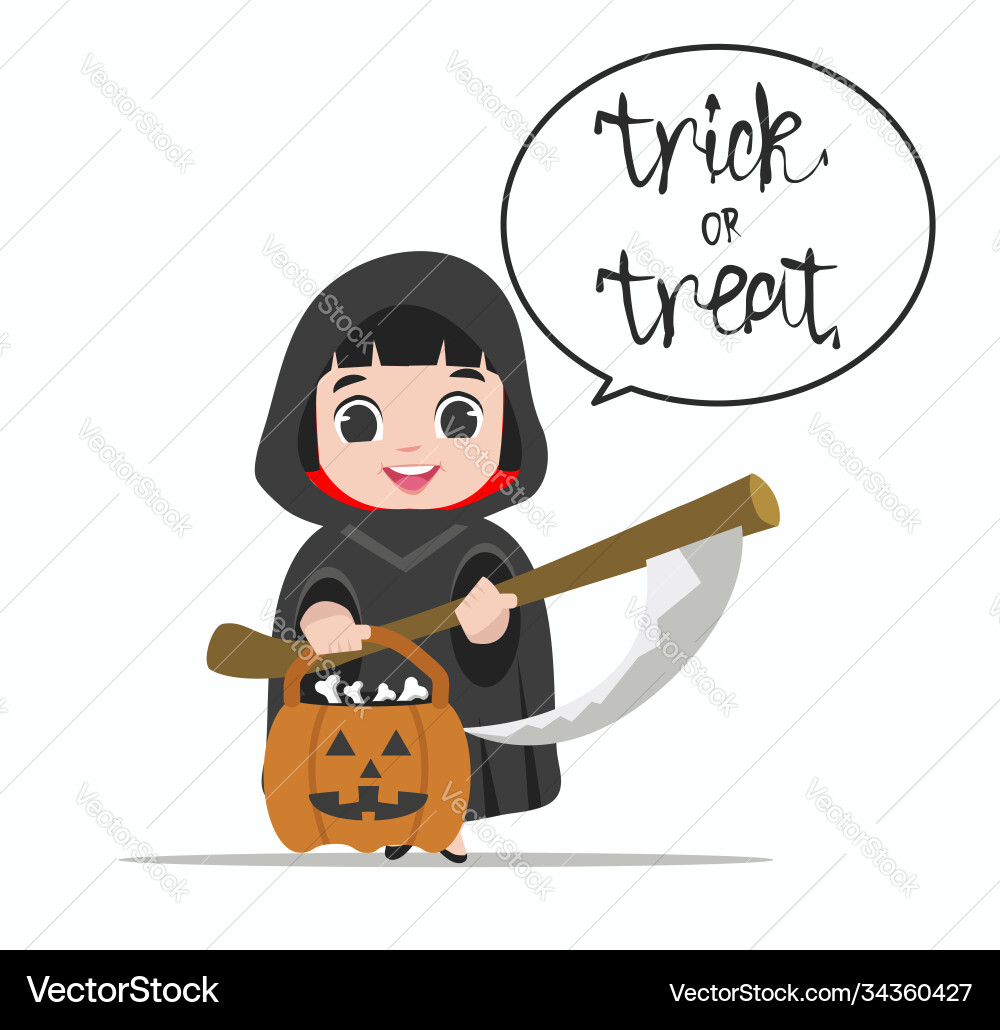 Cute girl halloween character in grim reaper Cute girl halloween character in grim reaper vector image