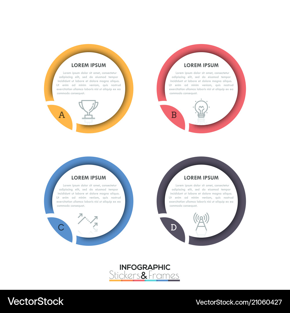 Four circular elements with letters thin line Four circular elements with letters thin line vector image