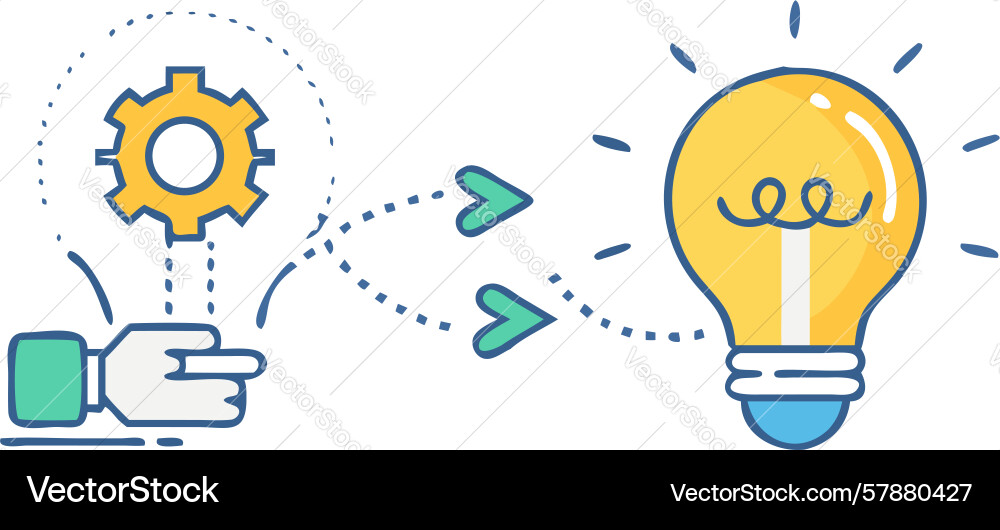 Idea development process with lightbulb and gears vector image