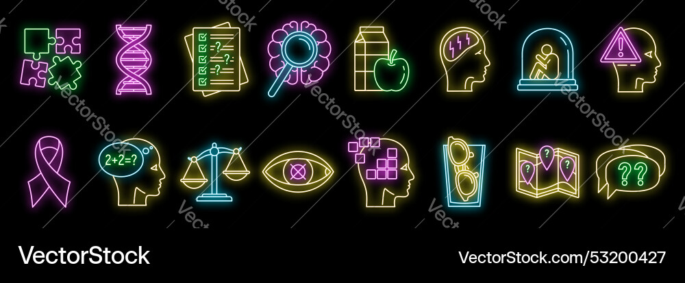 Neon icon set showing different aspects Neon icon set showing different aspects vector image