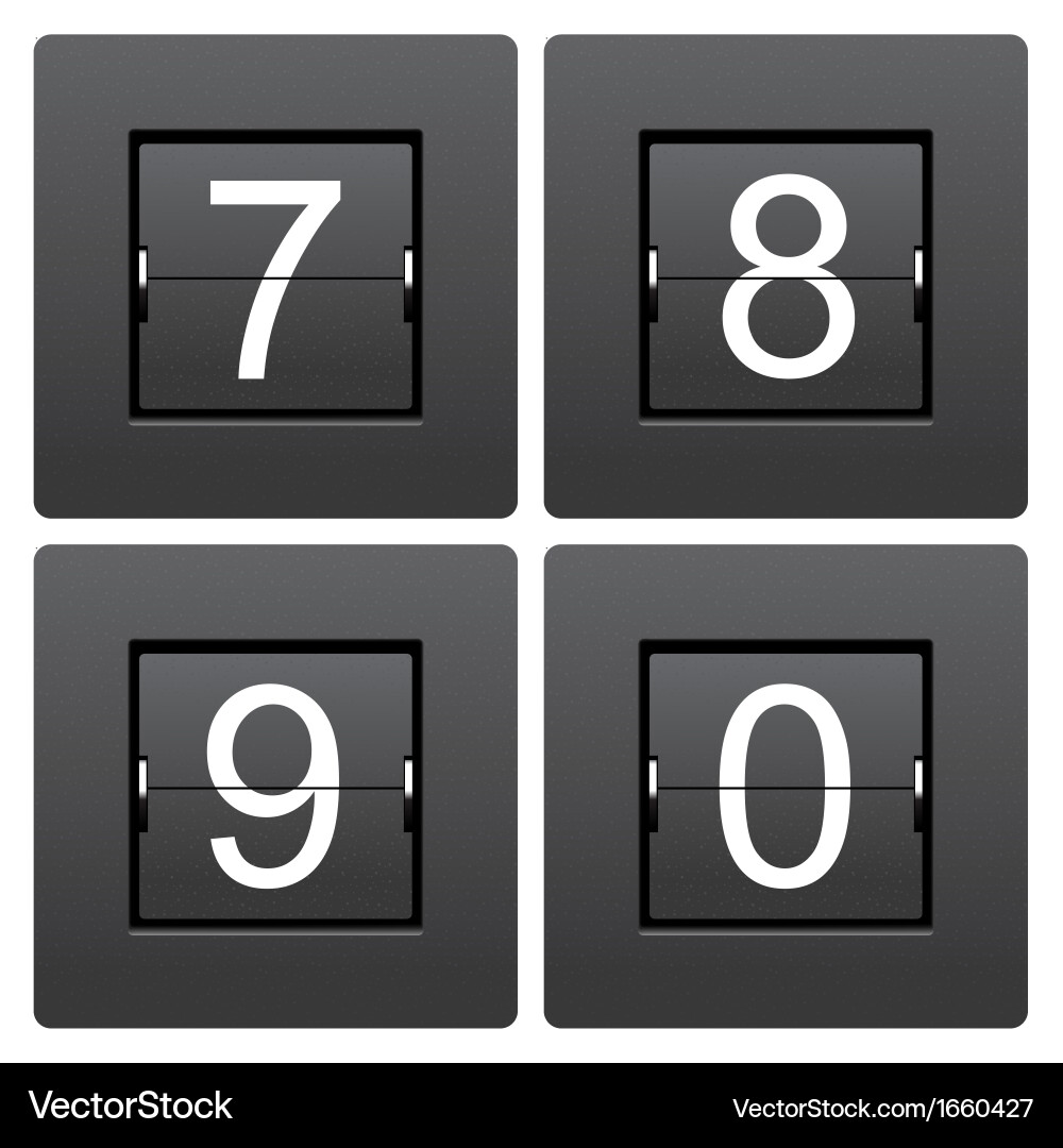 Numeric series 7 to 0 from mechanical scoreboard vector image