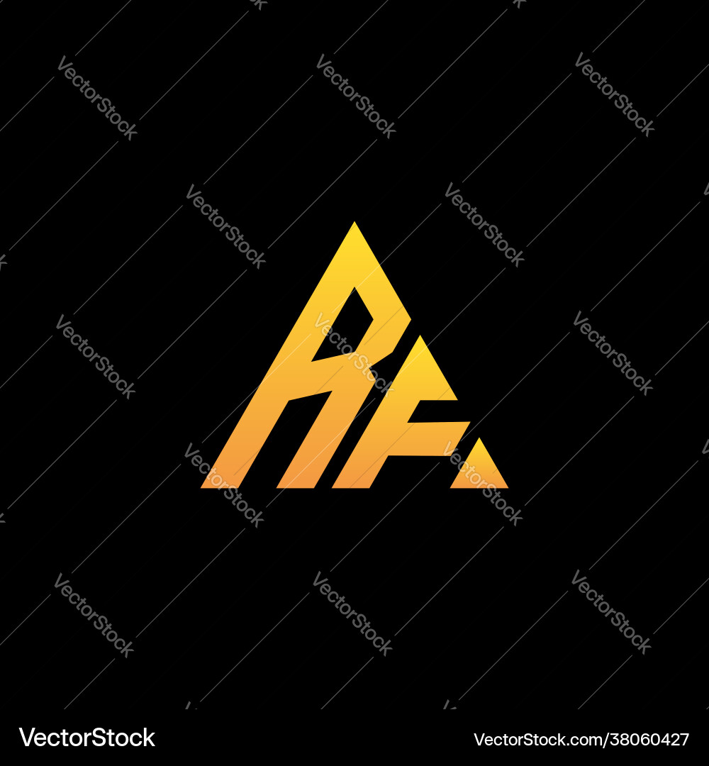 R f monogram initial logo with a yellow triangle R f monogram initial logo with a yellow triangle vector image
