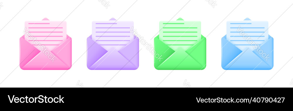 Set of 3d envelope and document inside vector image