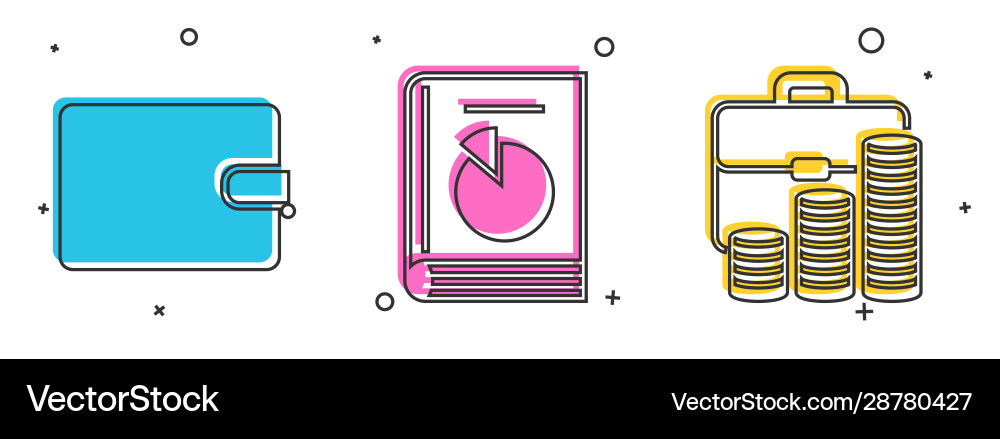 Set wallet user manual and briefcase coin vector image