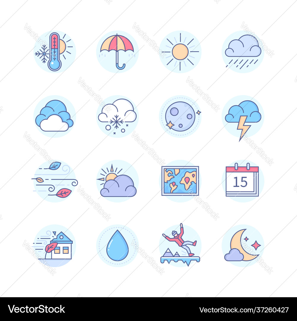 Weather mobile app - line design style icons set vector image