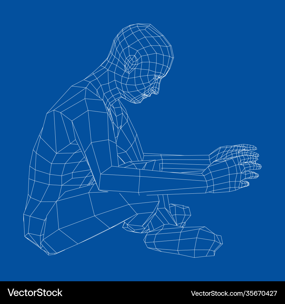 Wireframe man relaxing in lotus position vector image