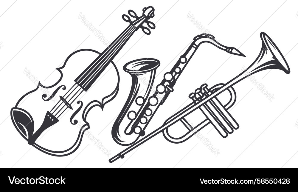 Assorted musical instruments string and brass set Vector Image