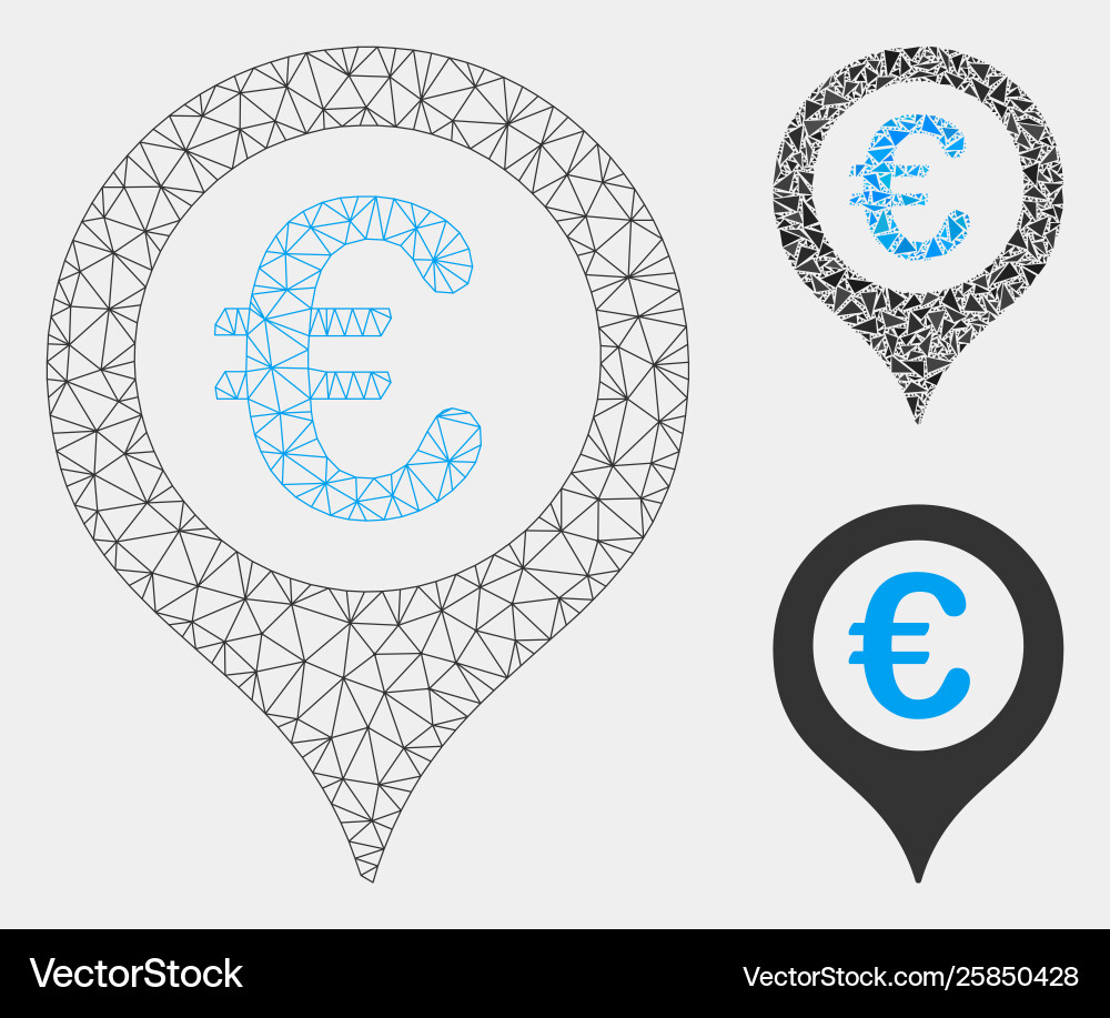 Euro map marker mesh 2d model and triangle Euro map marker mesh 2d model and triangle vector image