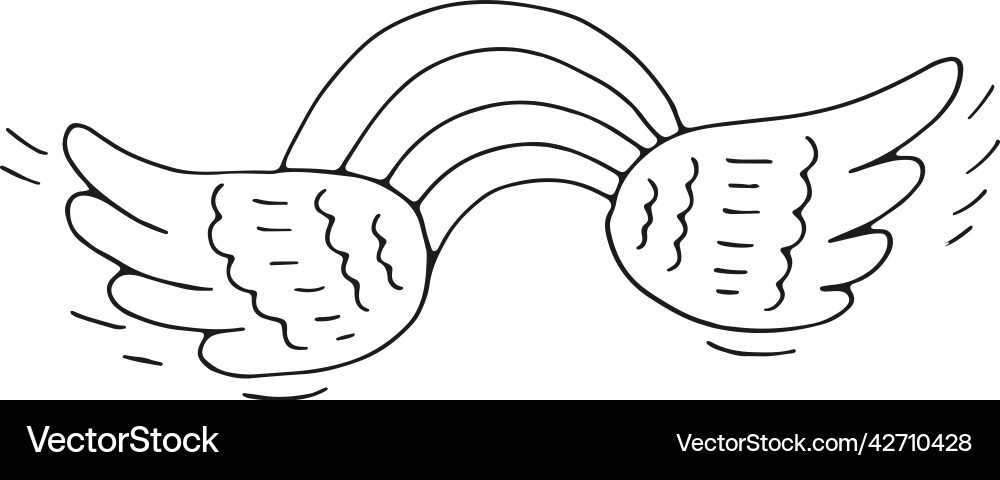 Flying rainbow with wings fairytale black line Flying rainbow with wings fairytale black line vector image