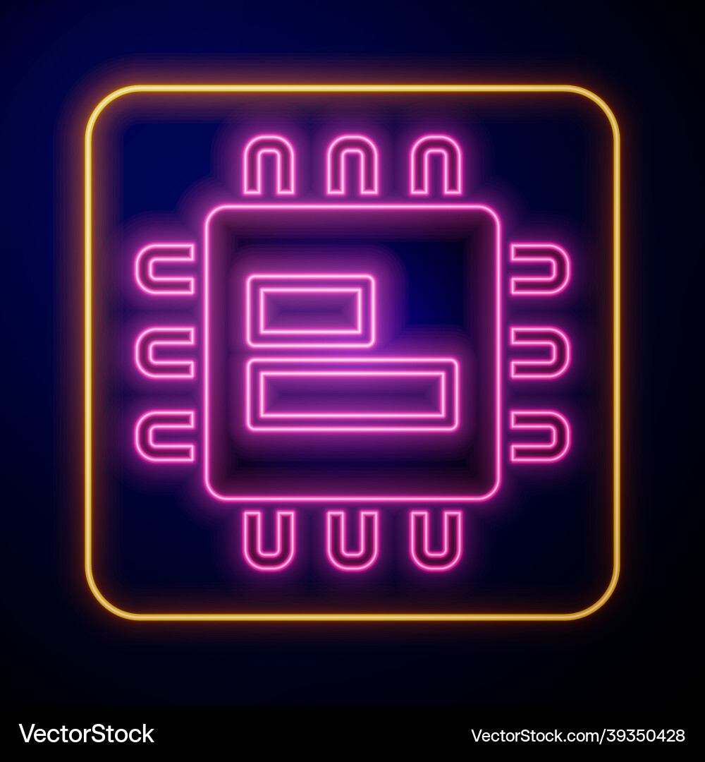 Glowing neon computer processor with microcircuits Glowing neon computer processor with microcircuits vector image