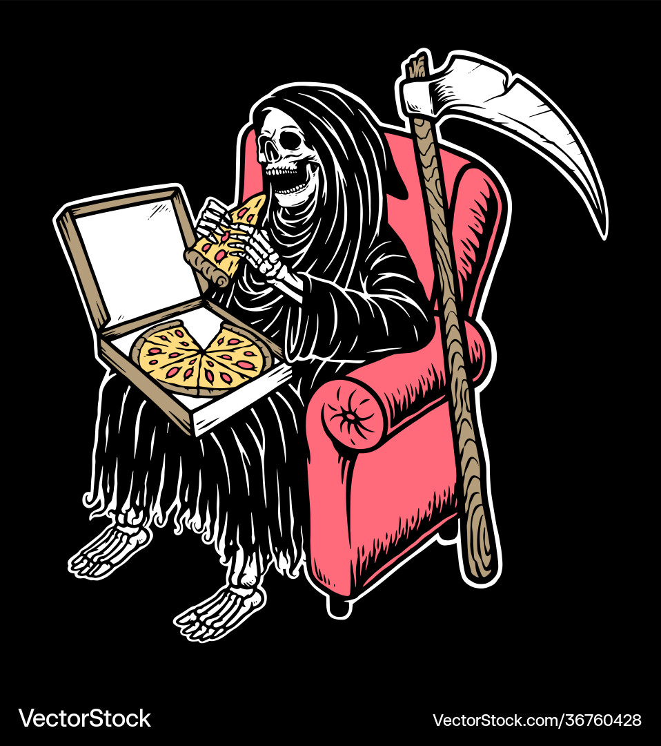 Grim Reaper Eating Pizza vector image