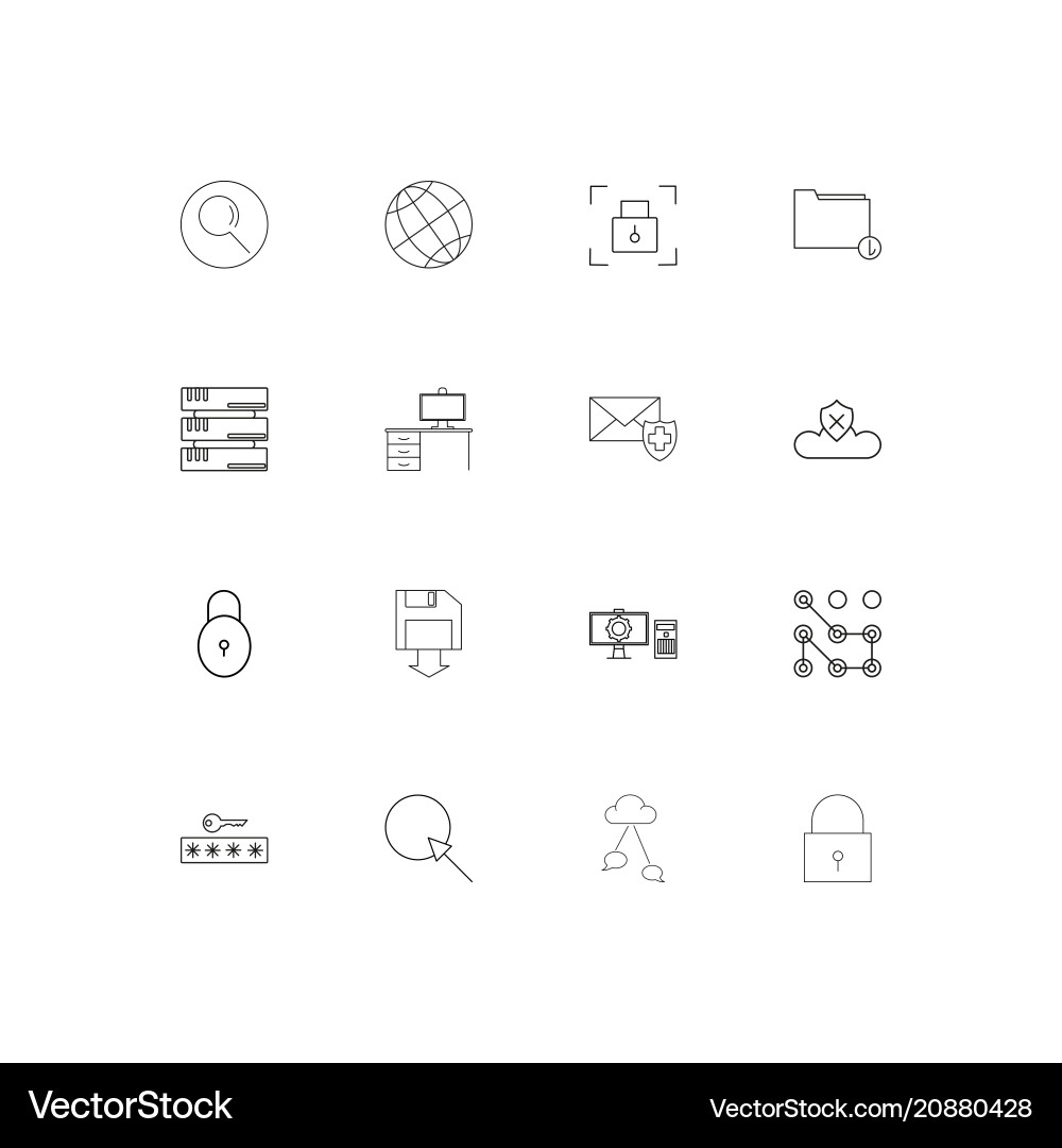 Internet security linear thin icons set outlined vector image
