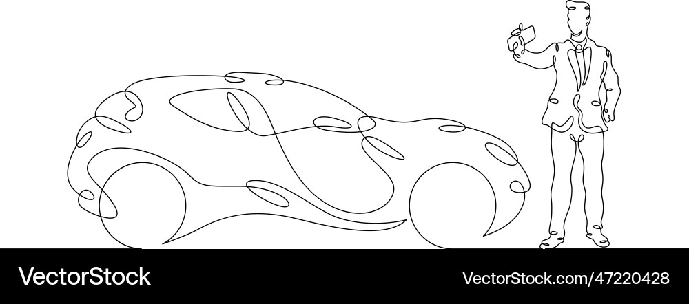 One continuous line a man remotely controls Vector Image
