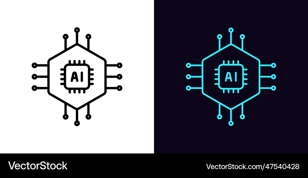 Outline ai cpu icon with editable stroke Vector Image
