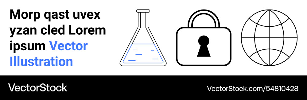 Science flask padlock icon and globe outline Vector Image