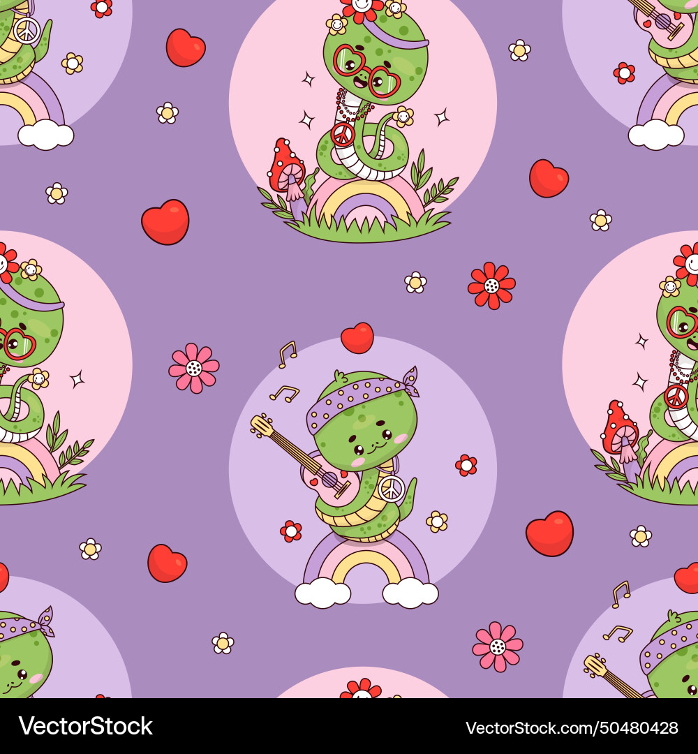 Seamless pattern with groovy hippy snake reptile Vector Image