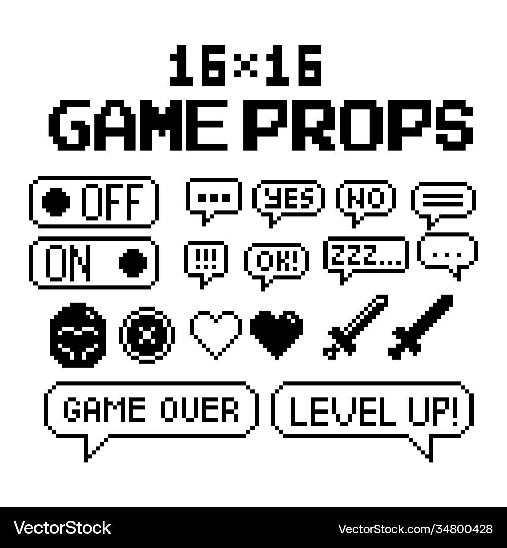 Set 8-bit pixel graphics icons isolated Vector Image