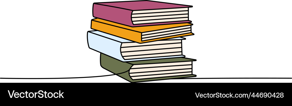 Stack of books one line colored continuous drawing vector image