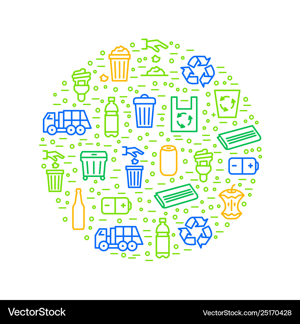 Trash garbage related signs thin line round design Trash garbage related signs thin line round design vector image