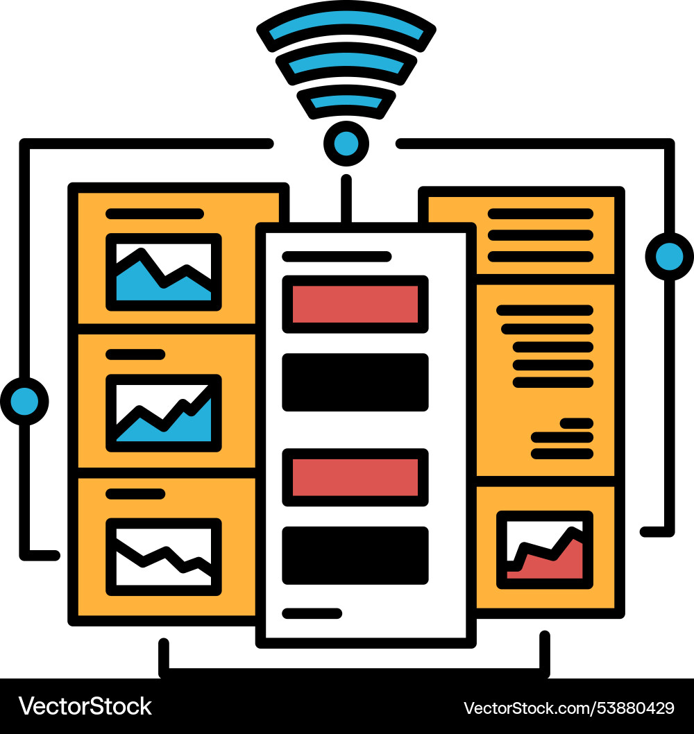 A drawing of computer network with wi-fi Vector Image