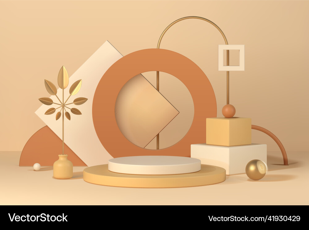 Boho interior minimal scene with podium vector image