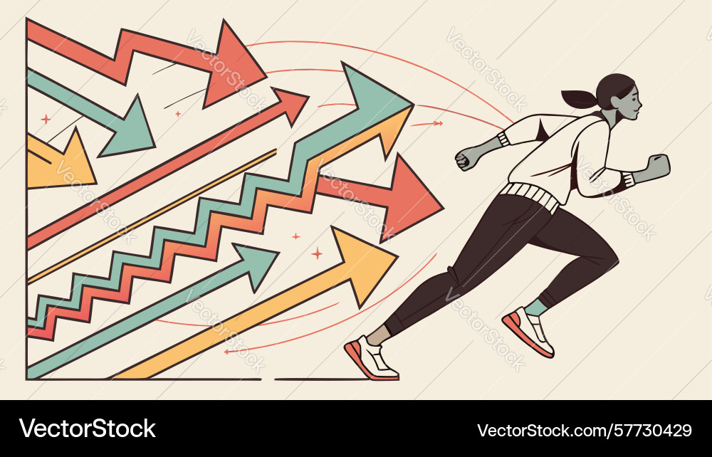 Dynamic runner with zigzag arrows for speed vector image