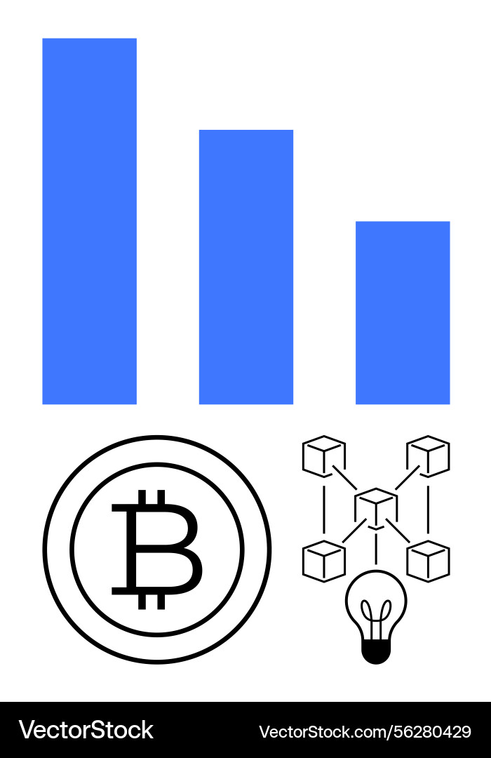 Growth bar chart with bitcoin blockchain network Growth bar chart with bitcoin blockchain network vector image